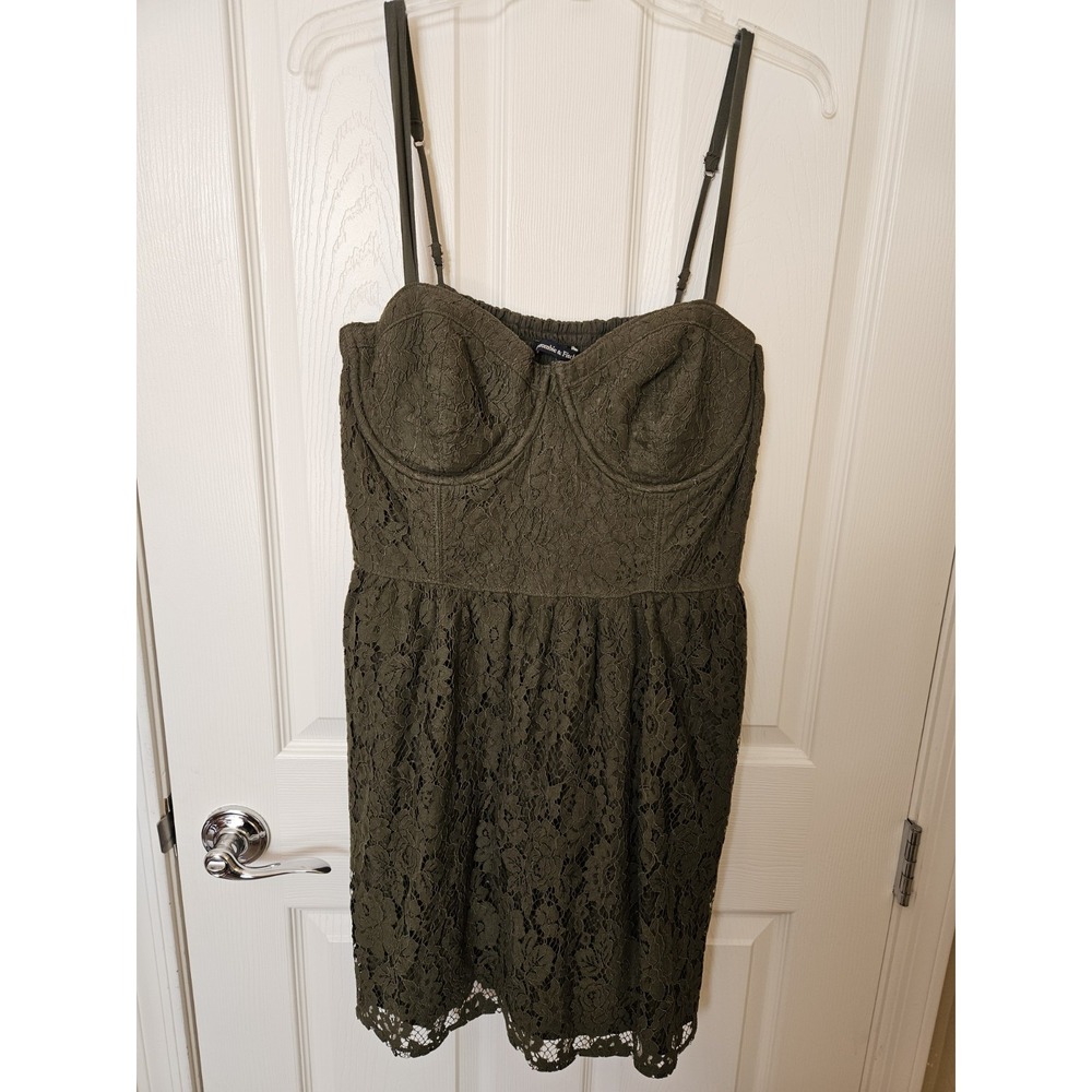 NWT Abercrombie & Fitch Green Lace Corset Lined Side Pockets Smocked Dress, XL
